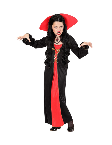 Déguisement Vampire fille rouge et noir (robe, collier)