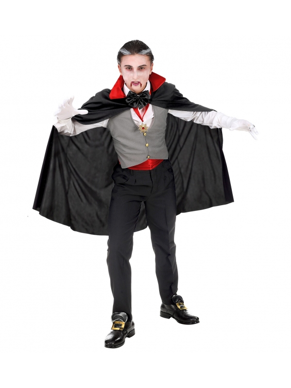 Déguisement Vampire Enfant (gilet, ceinture, noeud papillon, collier avec médaillon, gants, Cape)