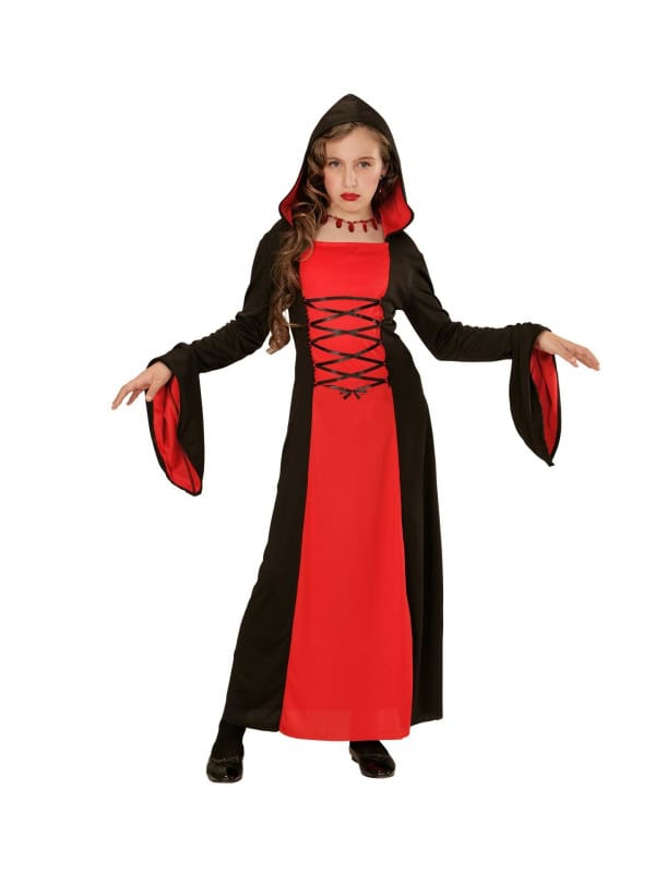 Robe Gothique fille rouge et noir (tunique à capuche)