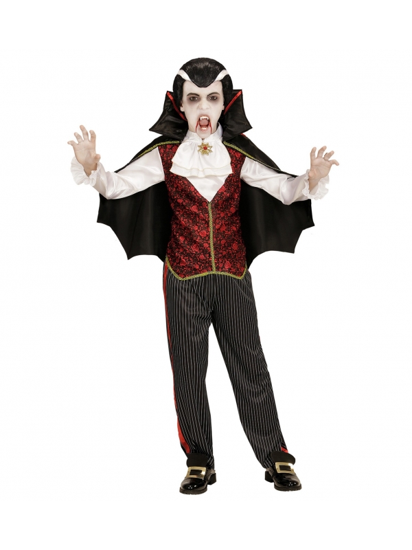 Déguisement vampire garçon (gilet avec chemise et jabot, pantalon, cape)