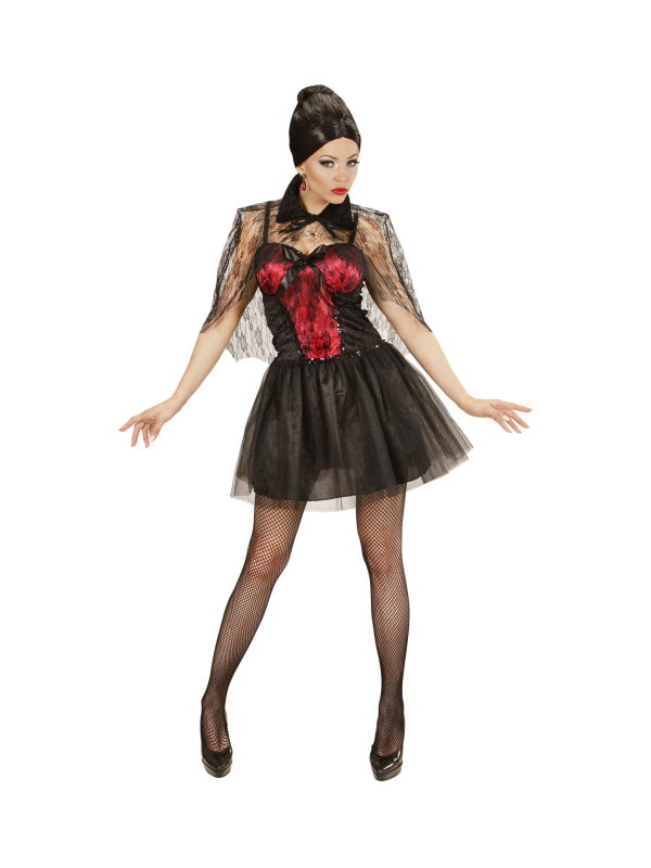Déguisement Vampire, Femme, Sexy rouge et noir (robe et cape)