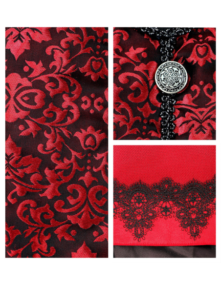 Costume femme vampire (robe longue, tour de cou avec jabot, mini haut-de-forme)