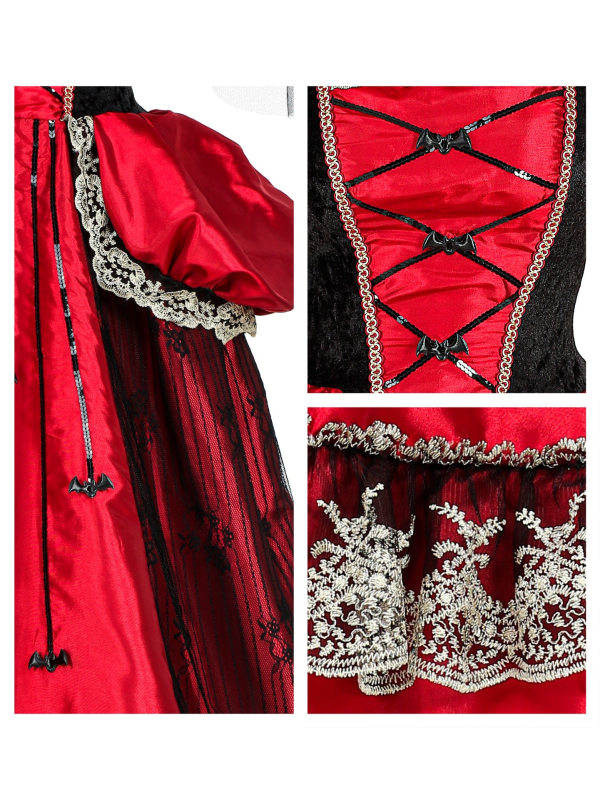 Déguisement marquise vampire rouge et noir (robe avec jupon crinoline, tour de cou)