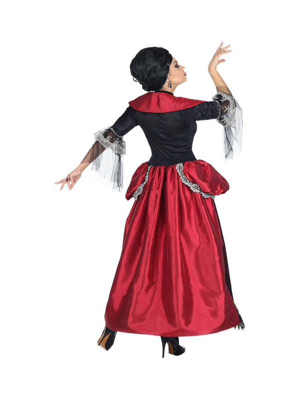 Déguisement marquise vampire rouge et noir (robe avec jupon crinoline, tour de cou)