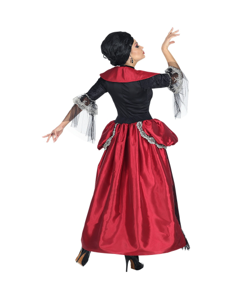 Déguisement marquise vampire rouge et noir (robe avec jupon crinoline, tour de cou)