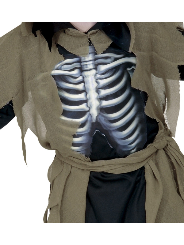Déguisement Zombie garçon (tunique avec capuche, buste holographique avec os, ceinture)