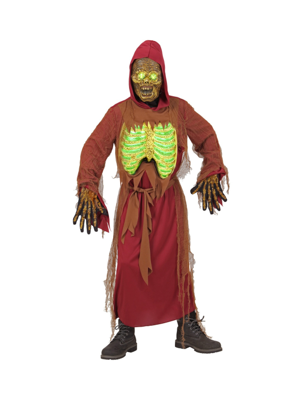 Déguisement squelette zombie enfant (tunique à capuche, ceinture, masque et torse lumineux)