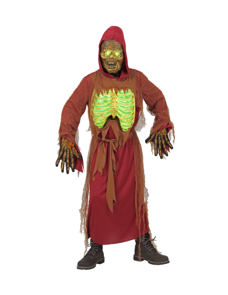 Déguisement squelette zombie enfant (tunique à capuche, ceinture, masque et torse lumineux)