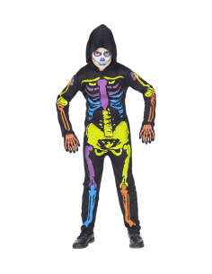 Déguisement squelette, enfant multicolore (combinaison à capuche)