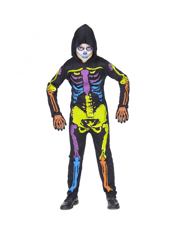 Déguisement squelette, enfant multicolore (combinaison à capuche)