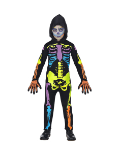Déguisement squelette, enfant multicolore (combinaison à capuche) 2
