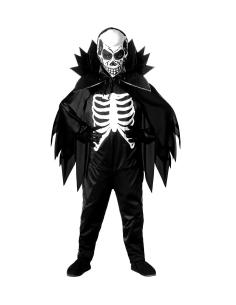 Déguisement squelette enfant noir et blanc (costume, cape avec collar, masque)
