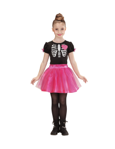 Déguisement danseuse squelette fille rose (robe avec tutu)