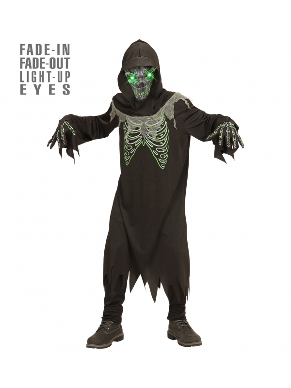 Déguisement faucheuse de la mort enfant (tunique, gants, masque avec yeux effets lumineux)