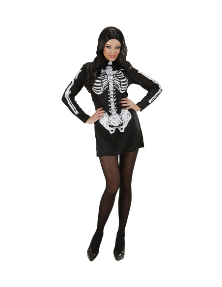 Déguisement femme squelette sexy noir (robe manches longues)