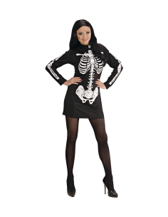 Déguisement femme squelette sexy noir (robe manches longues) 2