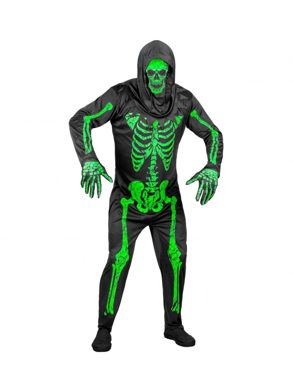 Déguisement Squelette Neon Homme (tenue, gants, masque)