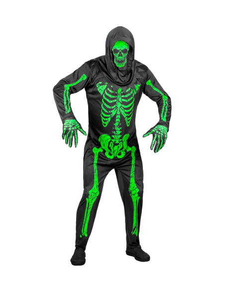 Déguisement Squelette Neon Homme (tenue, gants, masque)