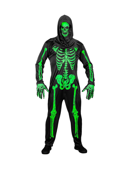 Déguisement Squelette Neon Homme (tenue, gants, masque)