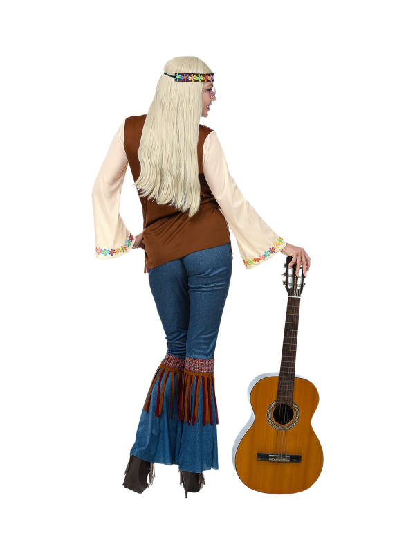 Déguisement hippie femme (chemise avec veste, pantalon, bandeau, collier)