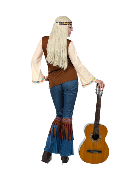 Déguisement hippie femme (chemise avec veste, pantalon, bandeau, collier)