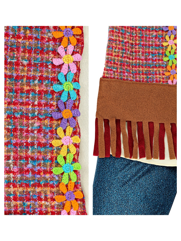 Déguisement hippie femme (chemise avec veste, pantalon, bandeau, collier)