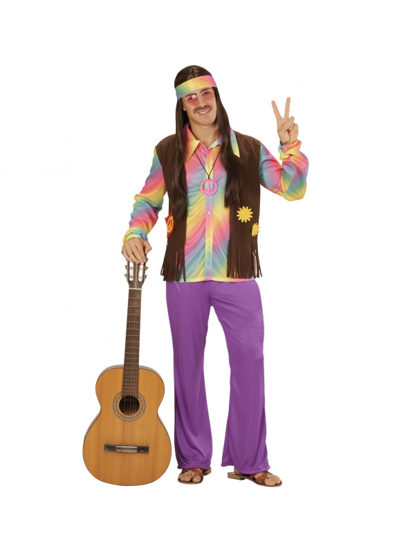 Déguisement Hippie Homme (chemise avec veste, pantalon, tour de tête)