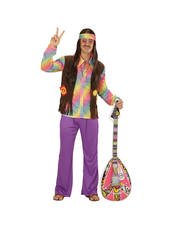 Déguisement Hippie Homme (chemise avec veste, pantalon, tour de tête)
