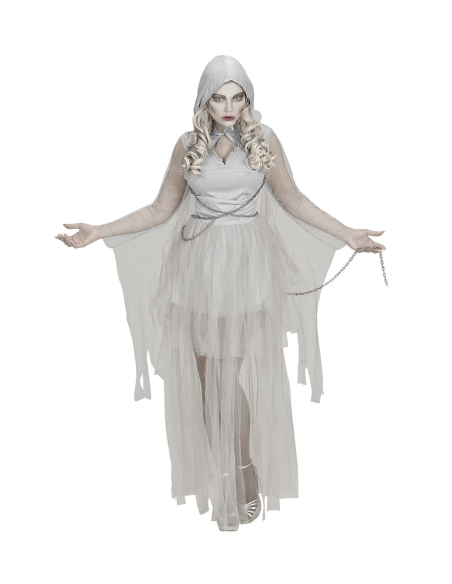 Déguisement femme fantôme enchainé, gris (robe à capuche, chaines)