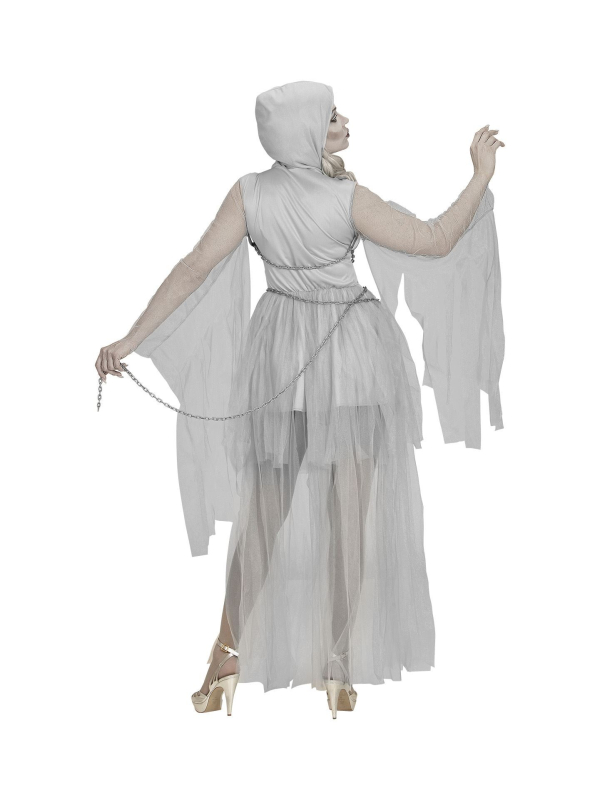 Déguisement femme fantôme enchainé, gris (robe à capuche, chaines)