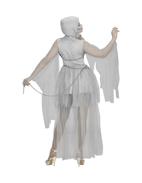 Déguisement femme fantôme enchainé, gris (robe à capuche, chaines)