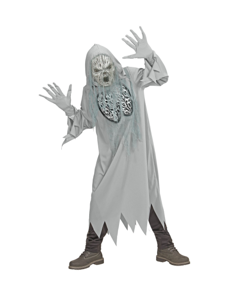 Déguisement fantôme gris, enfant (tunique à capuche, gants, masque)