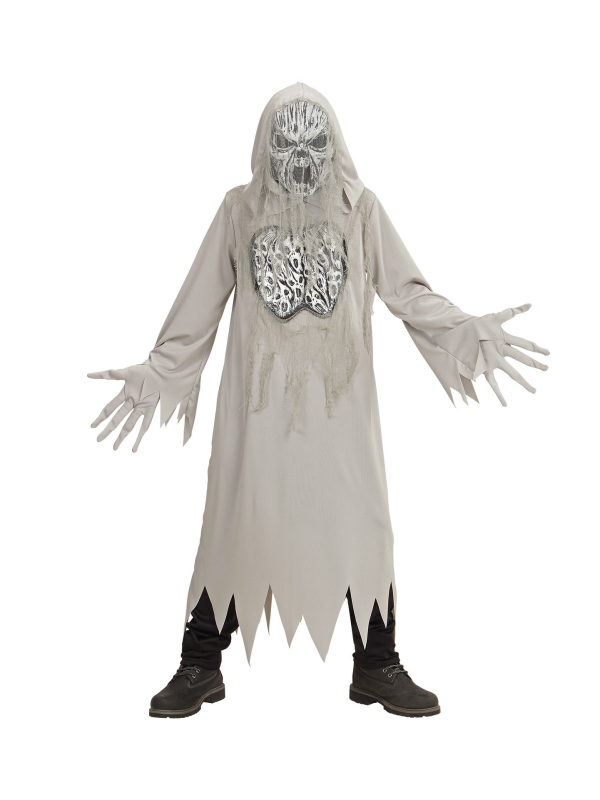 Déguisement fantôme gris, enfant (tunique à capuche, gants, masque)