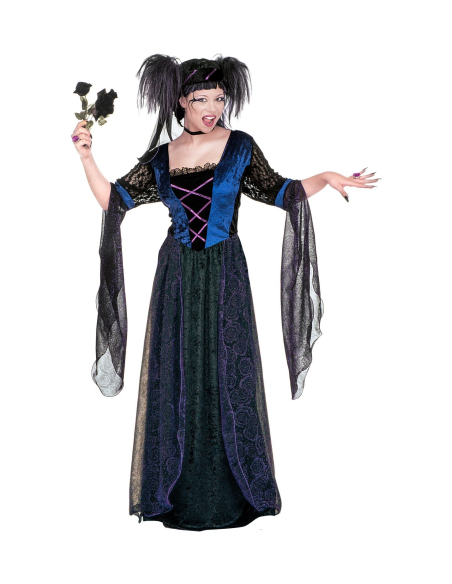 Déguisement gothique femme (robe en velours, coiffe avec voile)