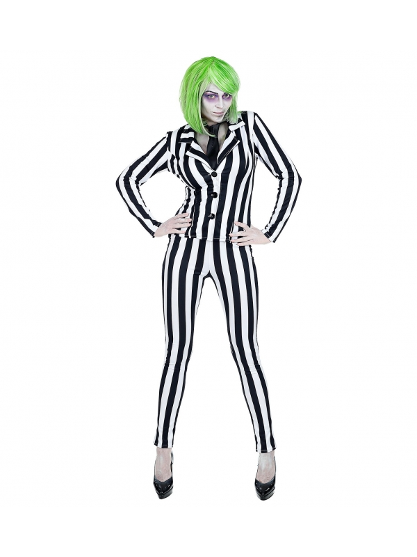 Déguisement clown fantôme, femme, noir et blanc (veste, pantalon, cravate)
