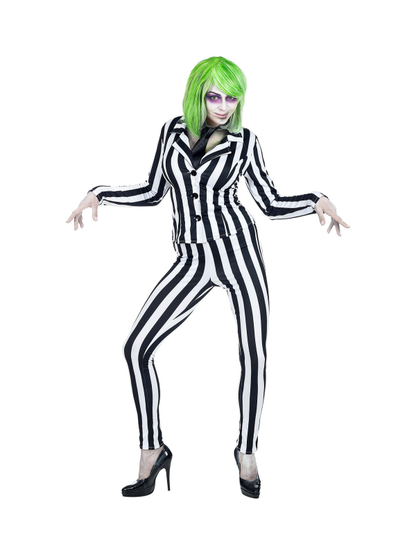 Déguisement clown fantôme, femme, noir et blanc (veste, pantalon, cravate)