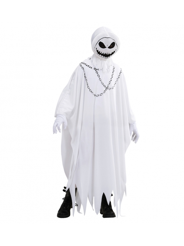 Déguisement fantôme enfant, blanc (tunique, masque avec capuche)