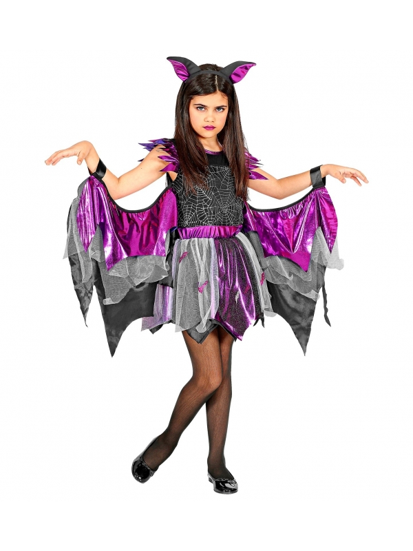 Déguisement Chauve-souris fille noir et violet (robe tutu avec ailes, oreilles)