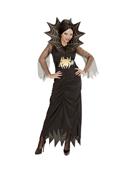 Déguisement femme araignée noir (robe, ceinture avec maxi col)