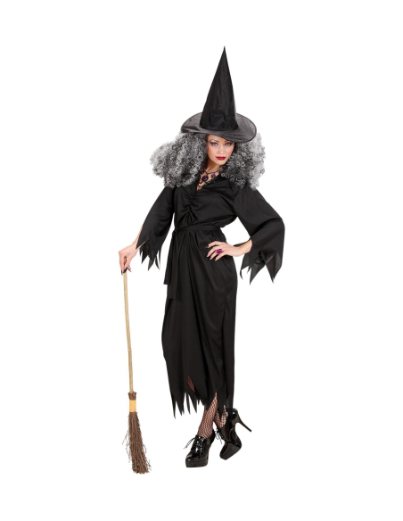 Déguisement sorcière, femme (robe, ceinture, chapeau)