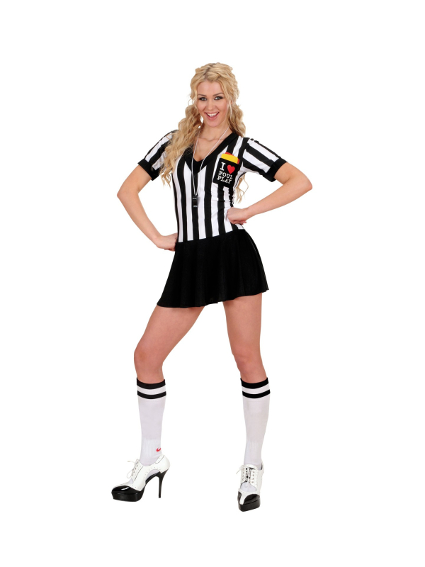 Déguisement femme arbitre (robe, sifflet, cartons jaunes et rouges)