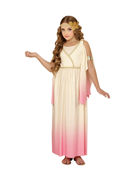 Déguisement Déesse Grecque fille beige et rose (robe, bandeau feuilles de laurier)