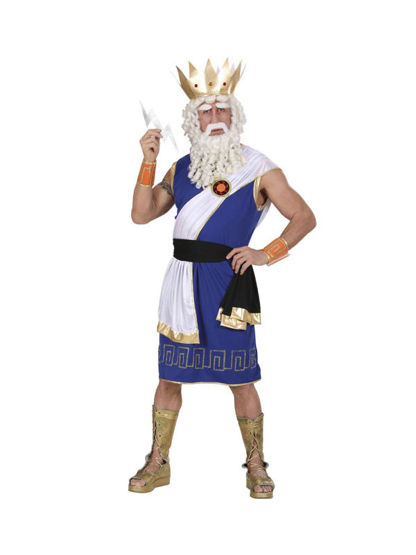 Déguisement ZEUS (tunique, ceinture, étole, bracelets, couronne, éclair)