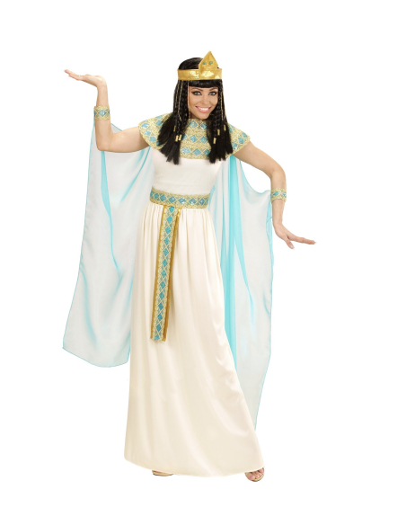 Déguisement Cléopâtre Femme (robe avec ceinture, col, manchettes, coiffe, cape)