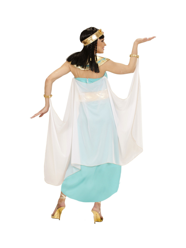 Déguisement Reine Egyptienne bleu Femme (robe, ceinture, col, manchettes, coiffe, cape)
