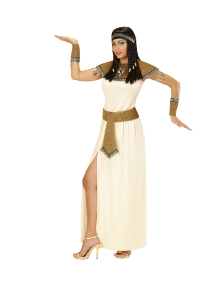 Déguisement Cléopâtre blanc (robe, ceinture, collier, poignets, bandeau)