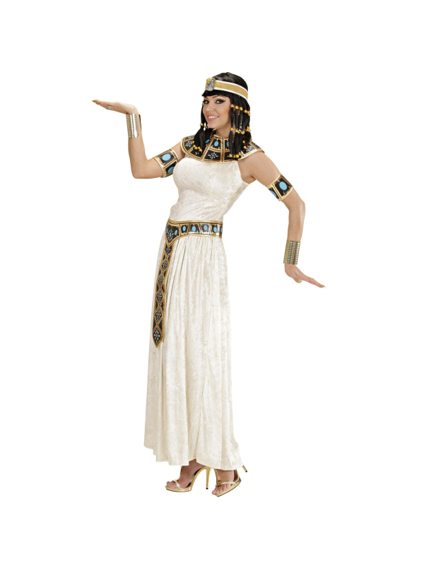 Déguisement Reine Egyptienne blanc (robe, collar, ceinture, bracelets)
