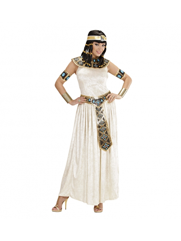 Déguisement Reine Egyptienne blanc (robe, collar, ceinture, bracelets)