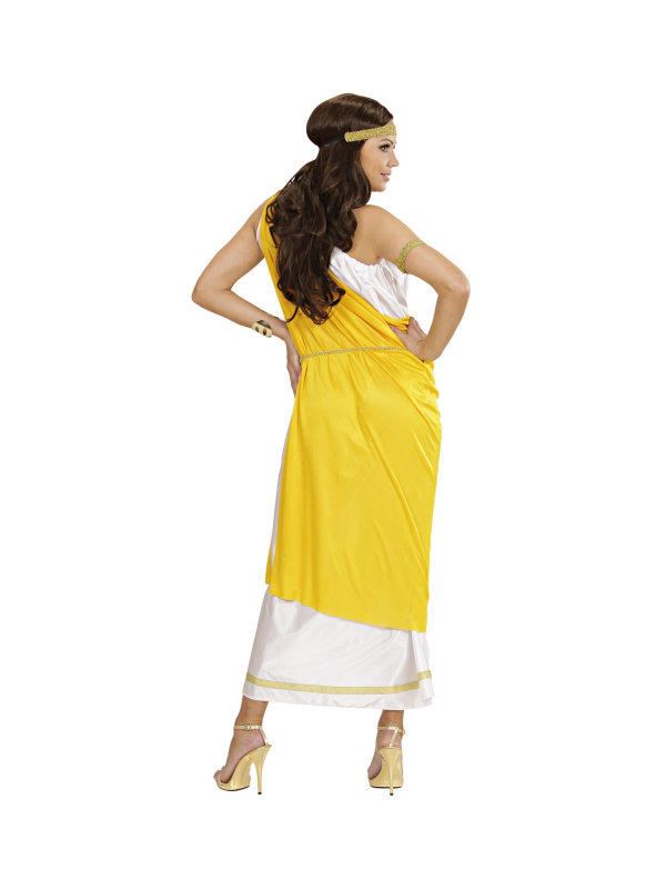 Déguisement Romaine femme  jaune et blanc (toge, ceinture, bandeau, bracelet)