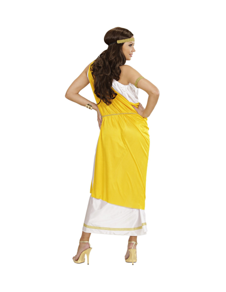 Déguisement Romaine femme  jaune et blanc (toge, ceinture, bandeau, bracelet)